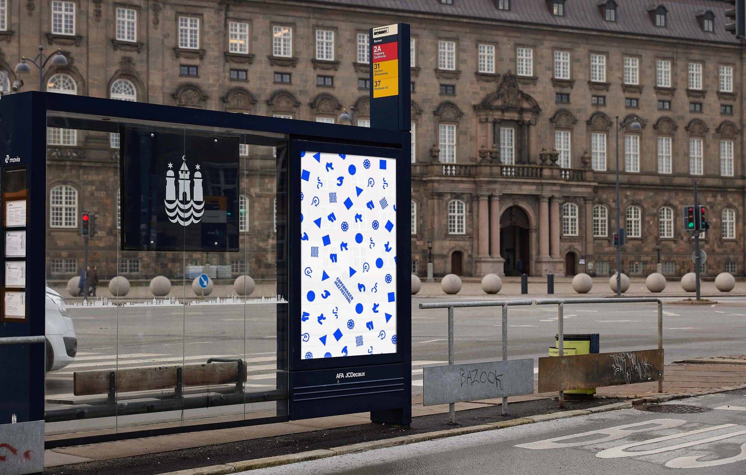 Poster featuring blue and white pattern